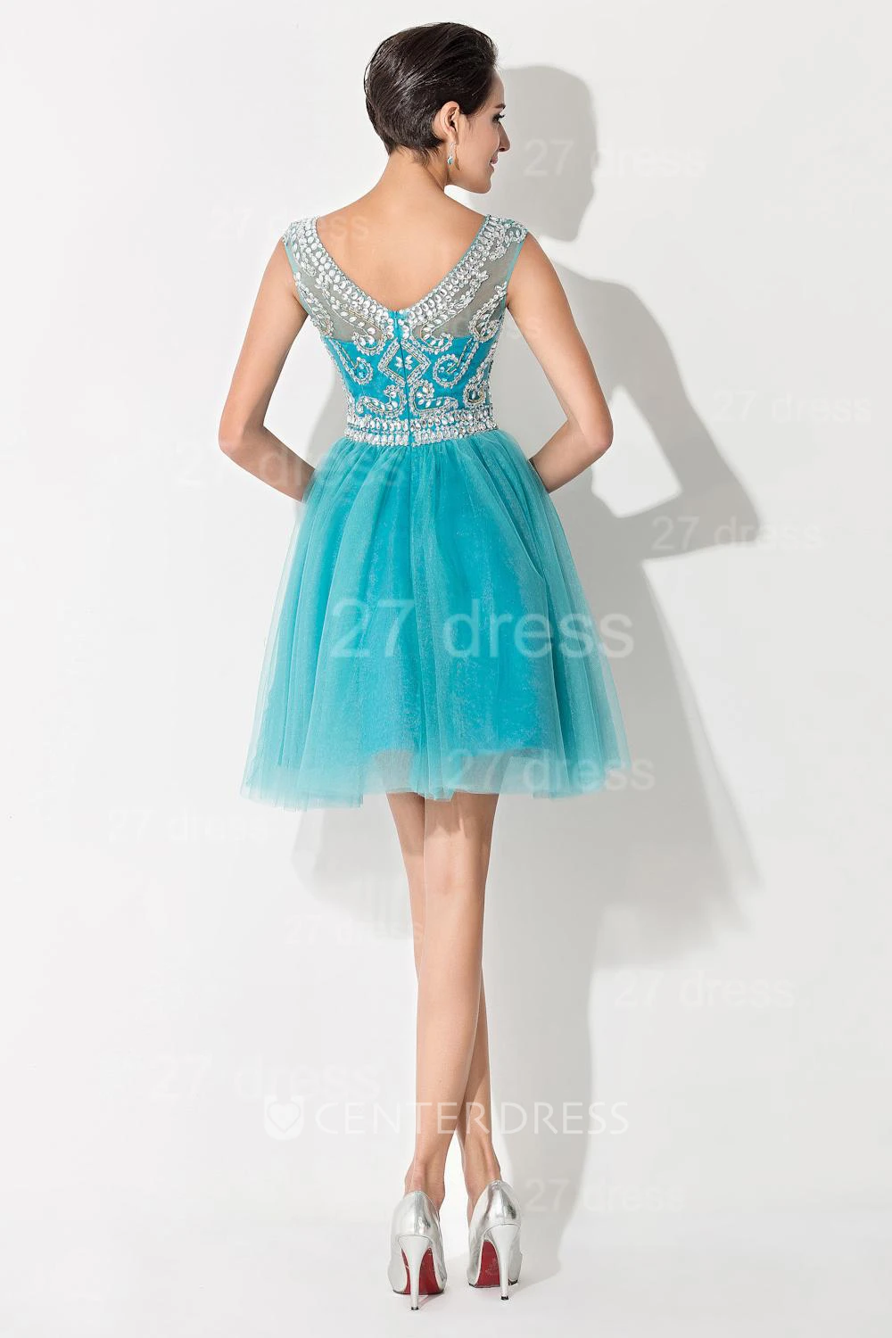 Modern Illusion Cap Sleeve Tulle Homecoming Dress With Crystals