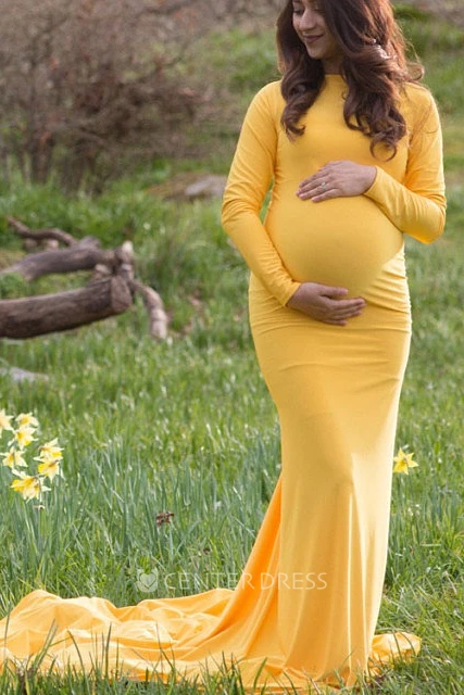 Sheath Court Train Long Sleeve Empire Maternity Dress