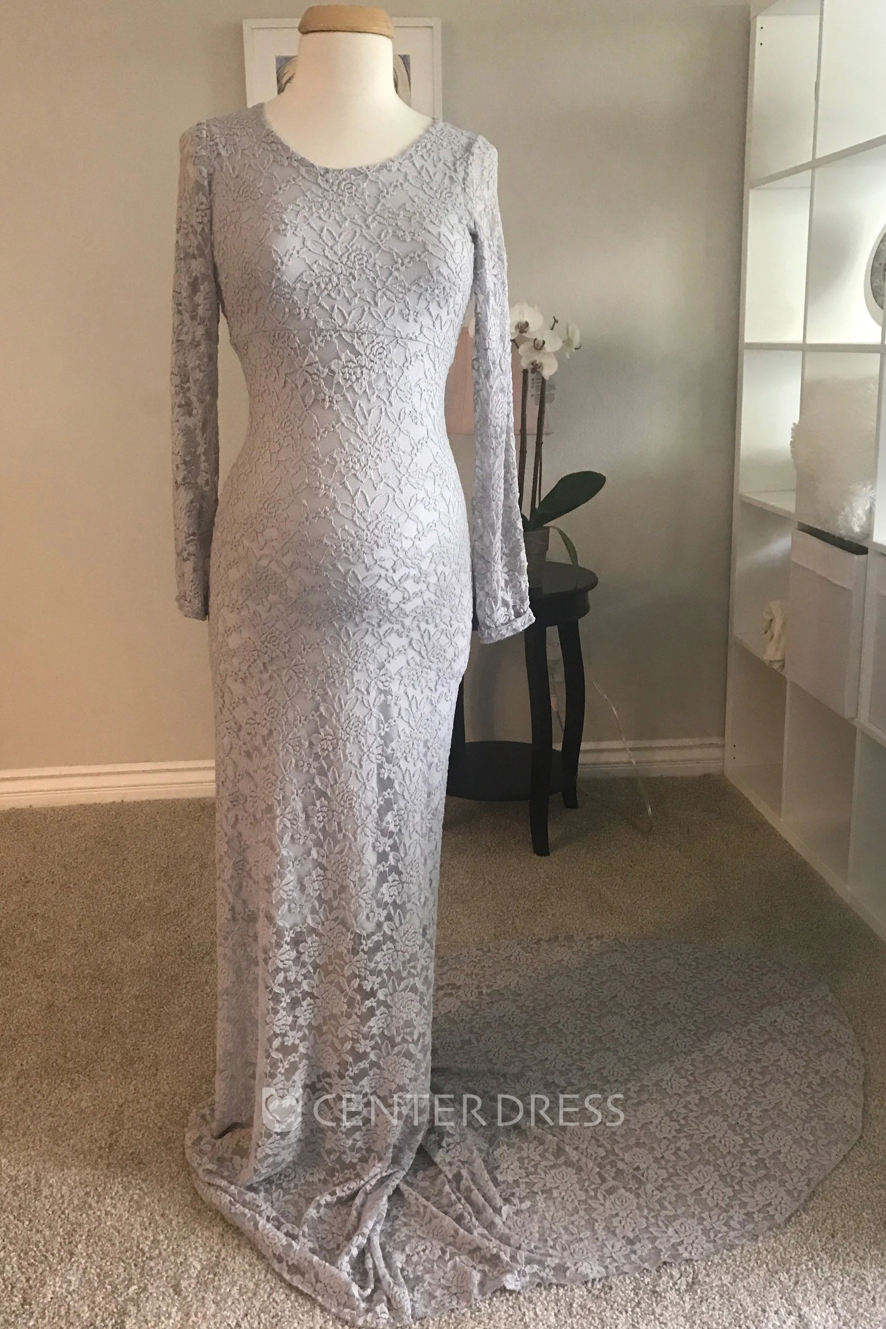 Sheath Lace Bateau Long Sleeve Lace Maternity Dress
