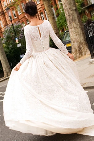 Sheath Floor-Length Long-Sleeve Lace Wedding Dress With Illusion Back