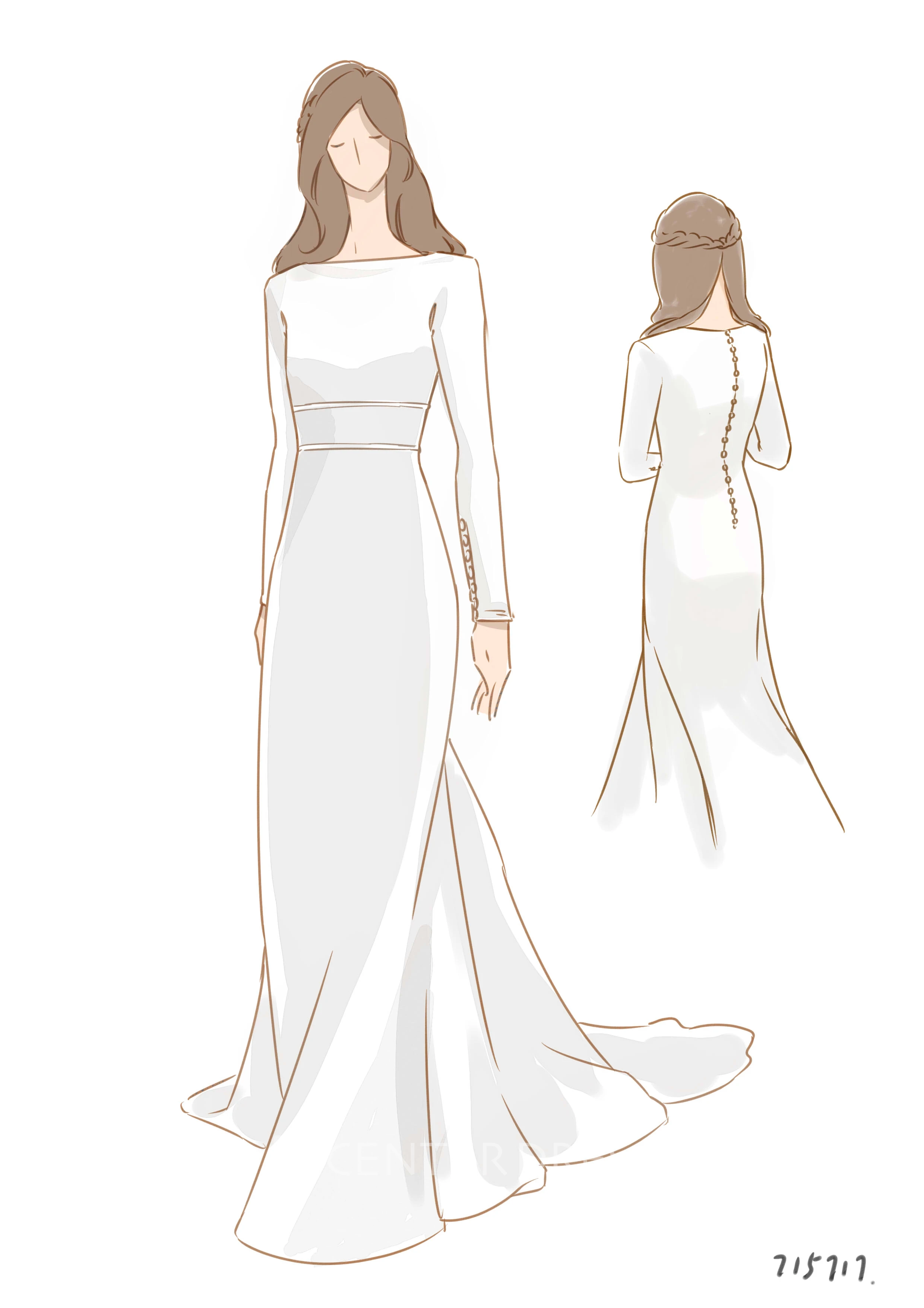 Long Sleeve Modest Elegant Satin Bridal Gown With Cathedral Train And Buttons