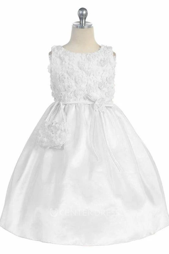 Knee-Length Embroideried Bowed Tulle&Taffeta Flower Girl Dress With Split