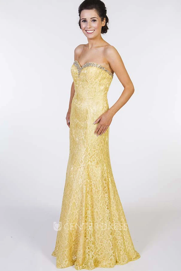 Sheath Floor-Length Sleeveless Sweetheart Beaded Lace Prom Dress