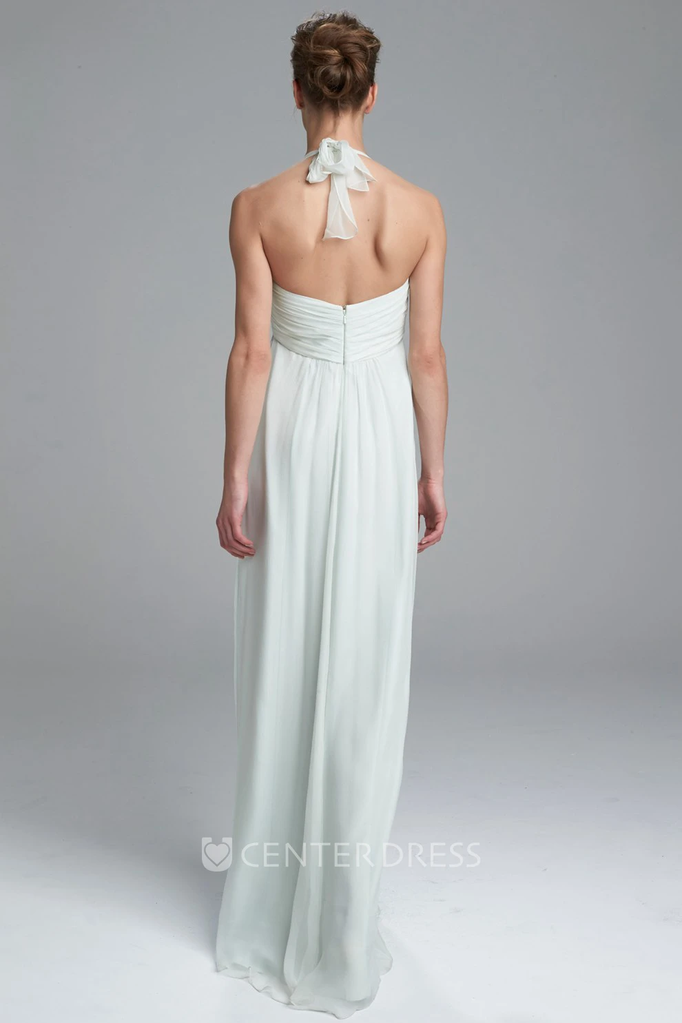 Sleeveless Halter Empire Chiffon Bridesmaid Dress With Ruching