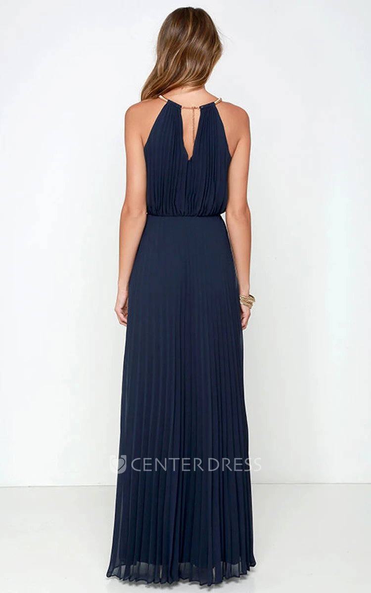 Chiffon Long Charming Sleeveless Dress With Pleats