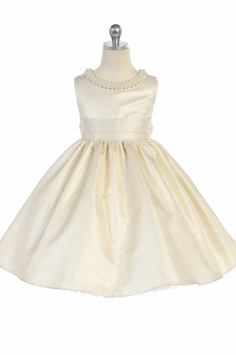 Tea-Length Sleeveless Pleated Flower Girl Dress