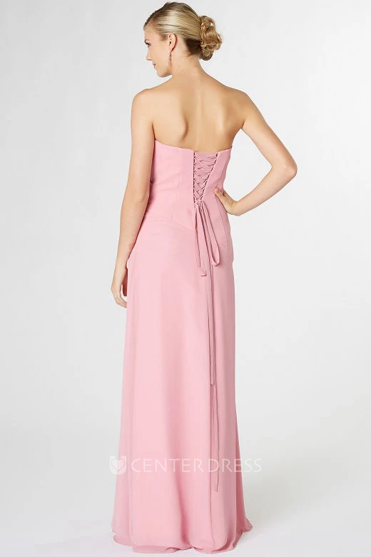 Strapless Chiffon Bridesmaid Dress With Ruching And Lace Up