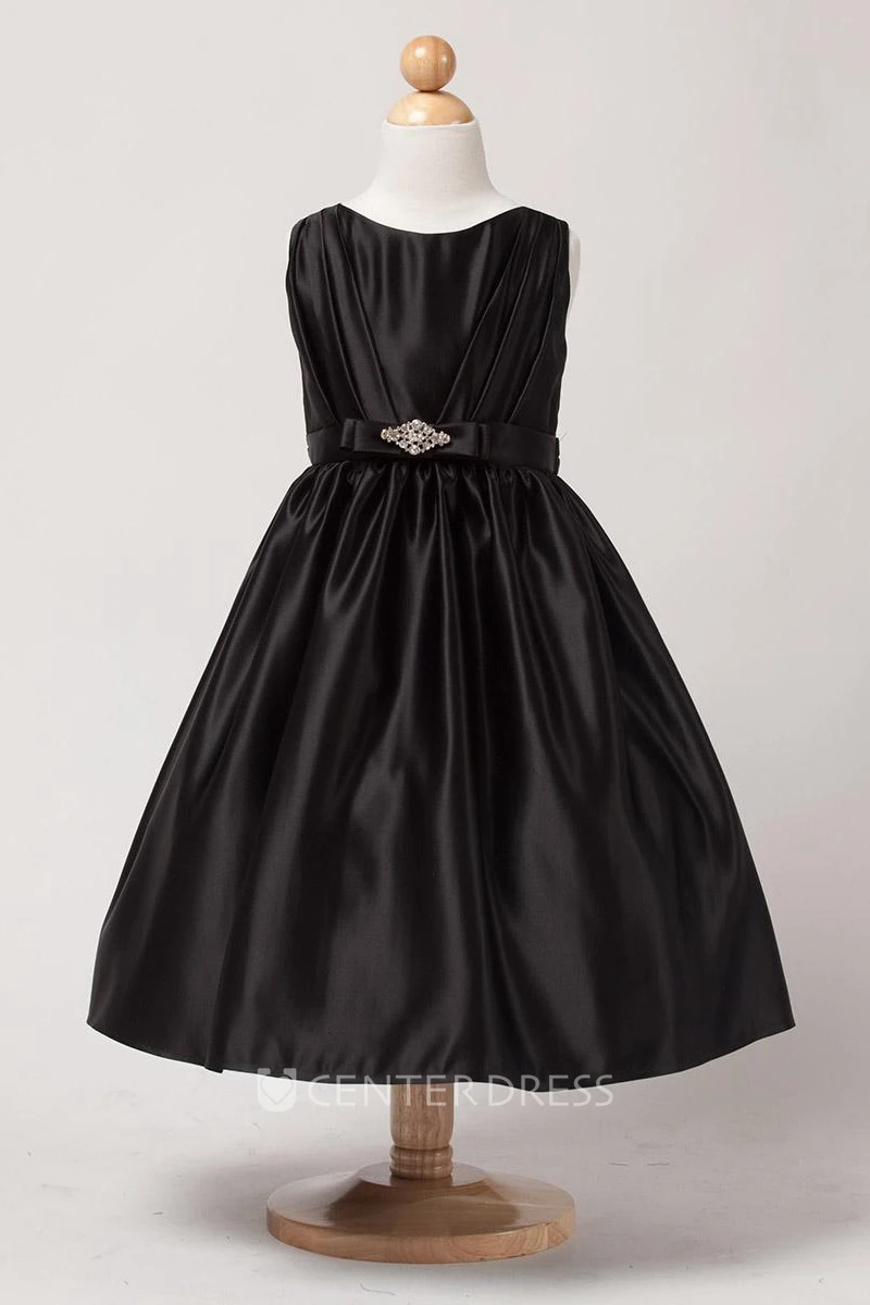 Beaded Pleated Satin Flower Girl Dress With Tiers