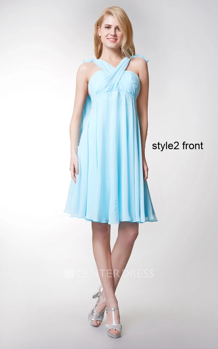Sleeveless Pleated Short Chiffon Dress With Convertible Straps