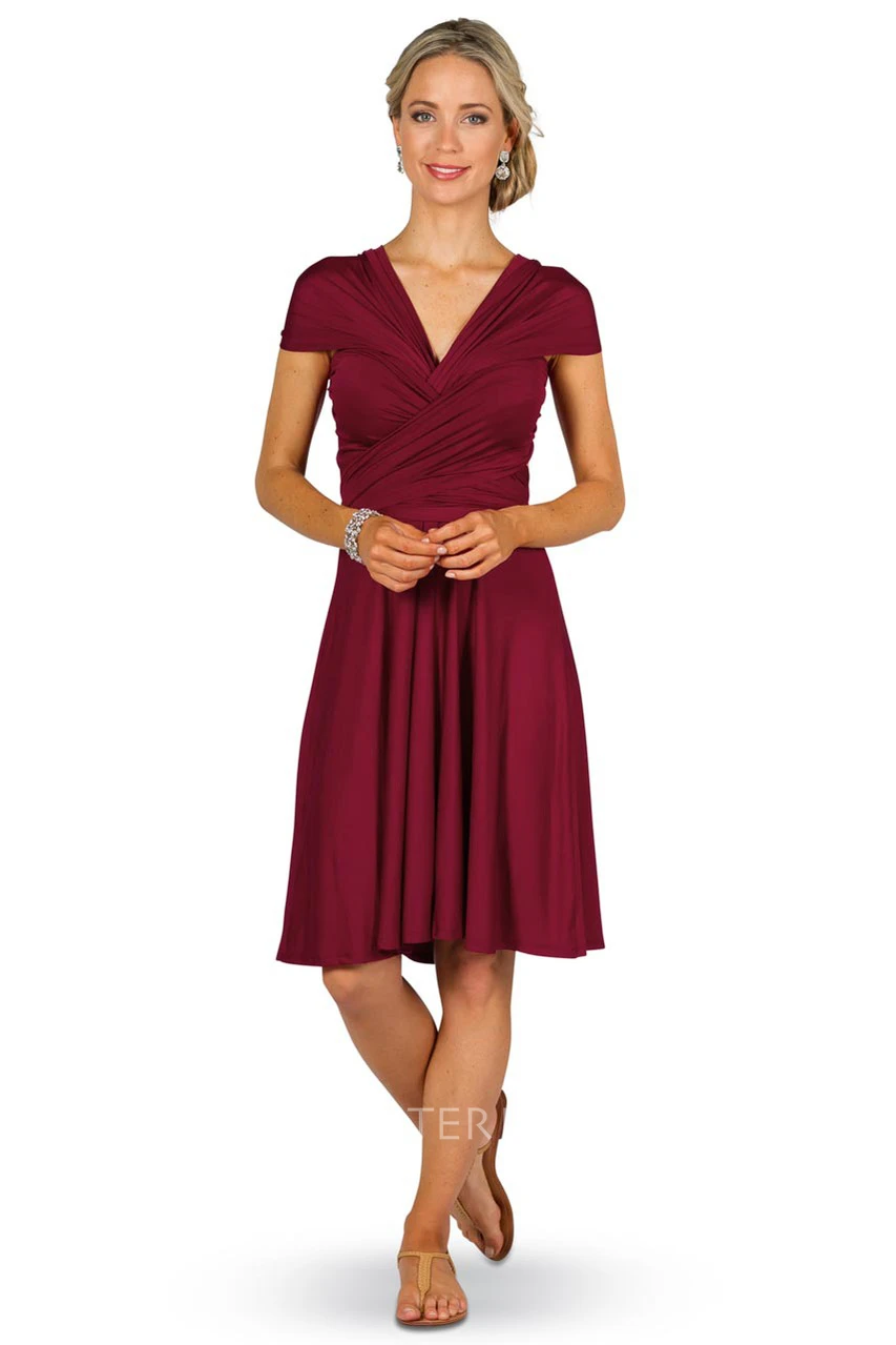 Knee-Length Sleeveless Criss-Cross Strapped Chiffon Convertible Bridesmaid Dress