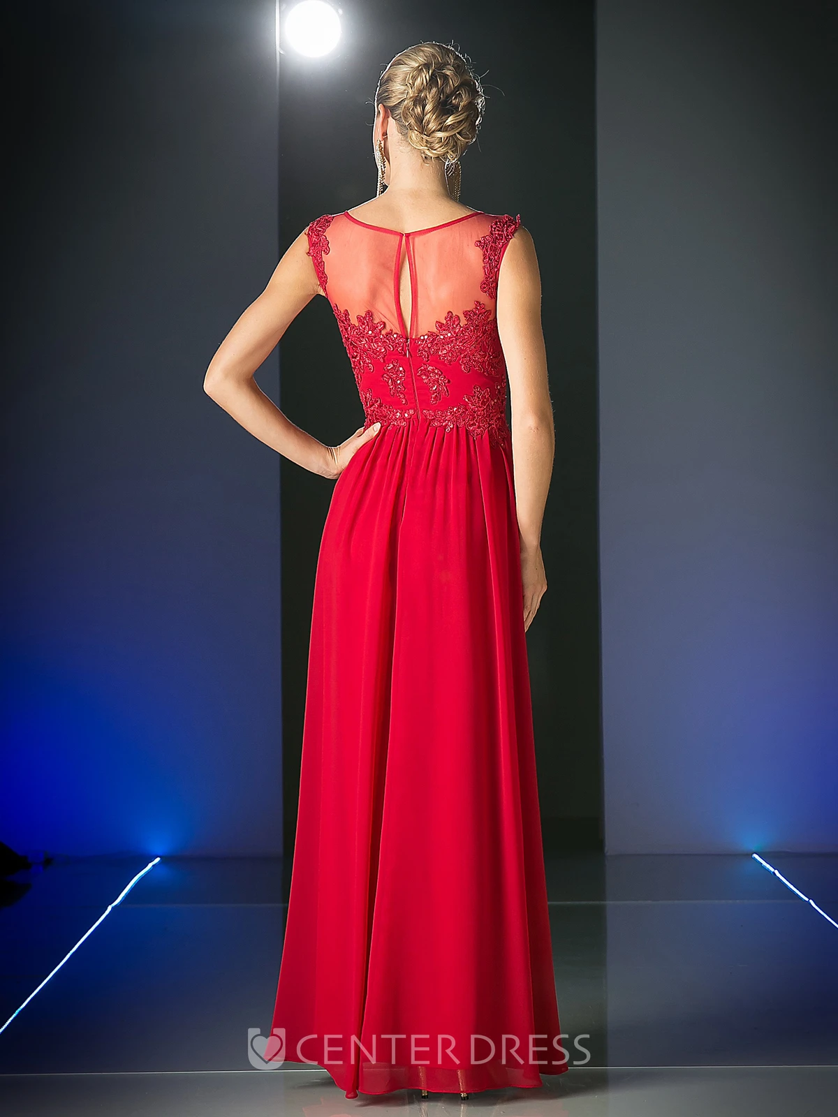 Sheath Ankle-Length Scoop-Neck Sleeveless Chiffon Illusion Dress With Appliques