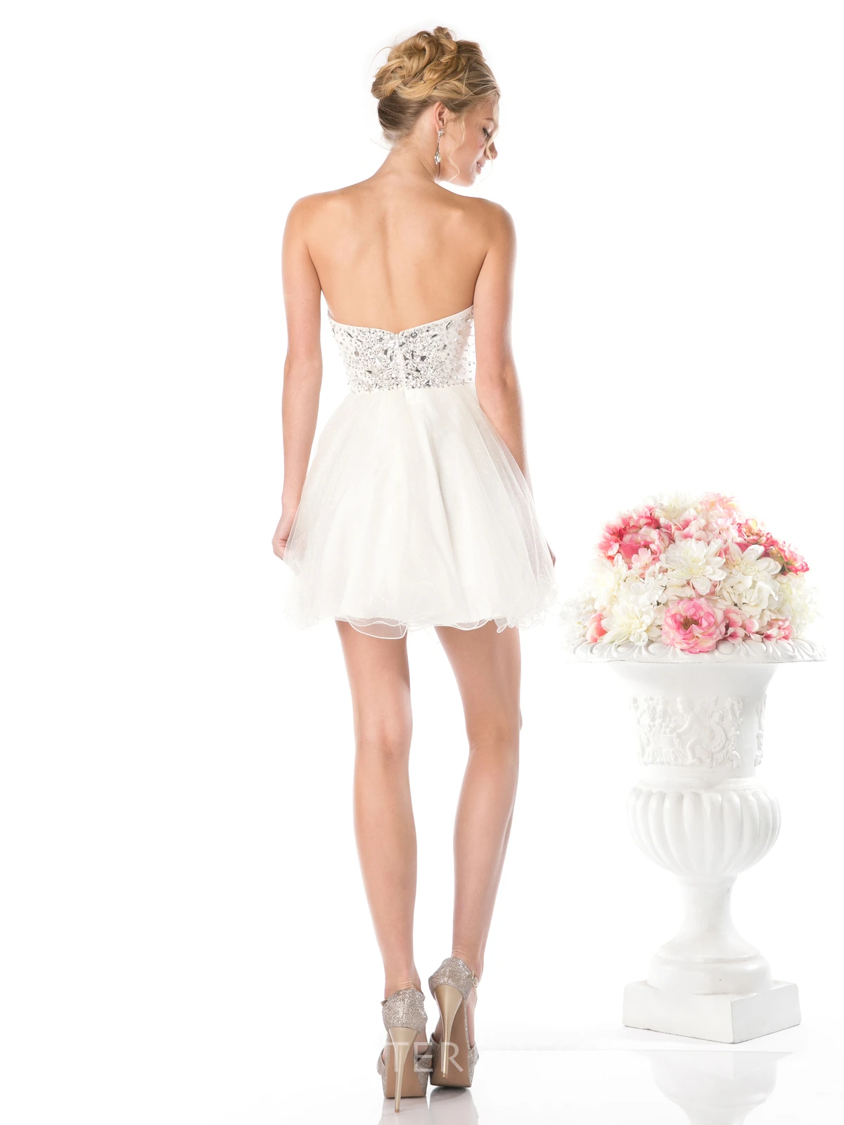 A-Line Short Sweetheart Sleeveless Backless Dress With Beading And Ruffles