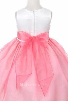 Tea-Length Tiered Tulle&Organza Flower Girl Dress