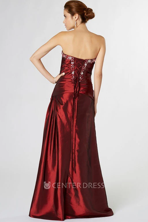 Beaded Sleeveless Sweetheart Satin Bridesmaid Dress