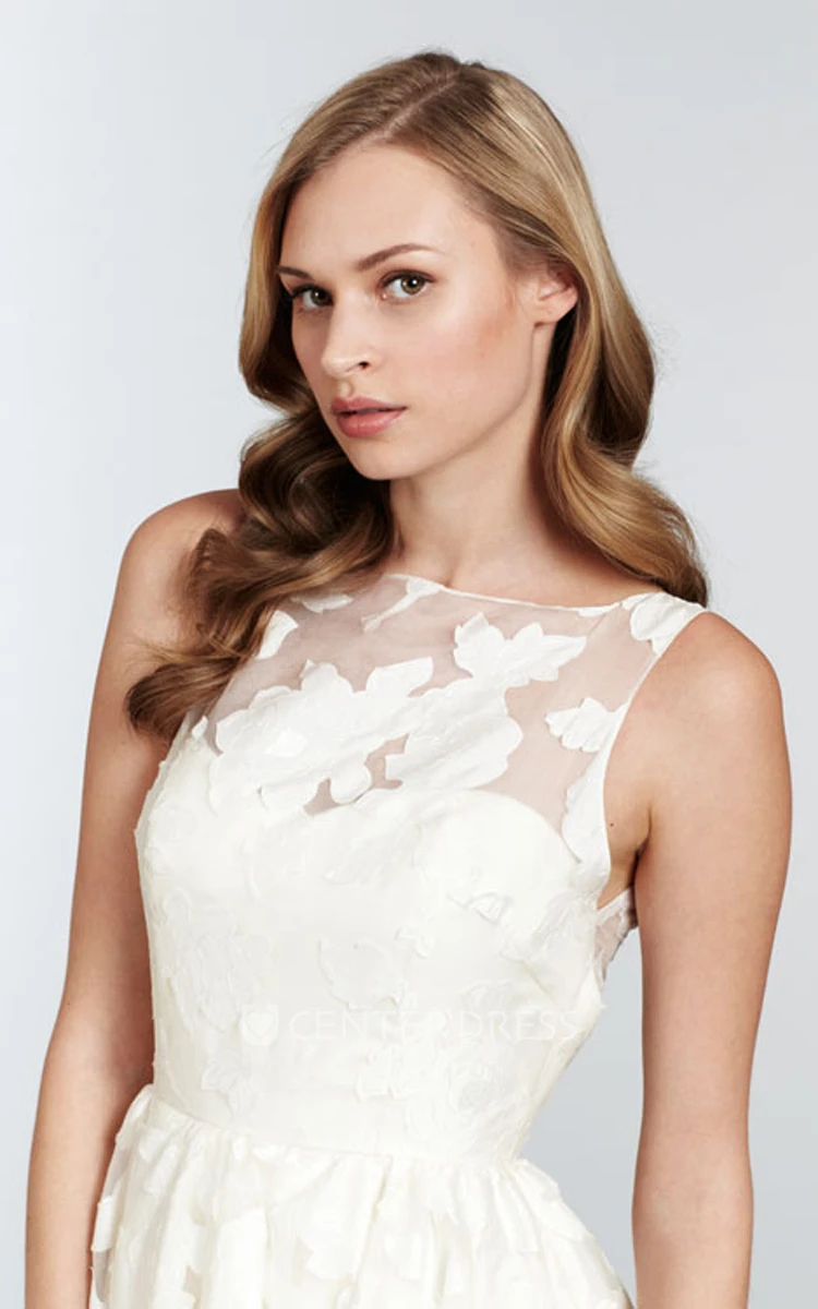 Unique Sleeveless High Neck Tea Length Dress with Keyhole Back