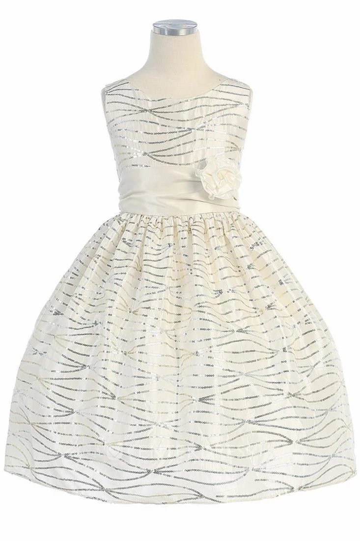Tea-Length Sequins&Taffeta Flower Girl Dress