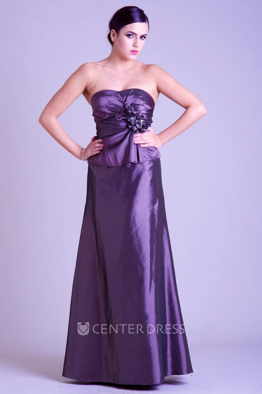 Sheath Beaded Strapless 3-4-Sleeve Long Satin Prom Dress With Cape And Flower