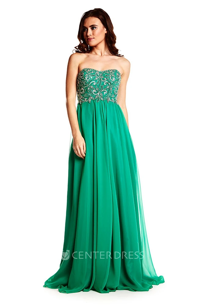 Beaded Strapless Chiffon Prom Dress With Lace-Up
