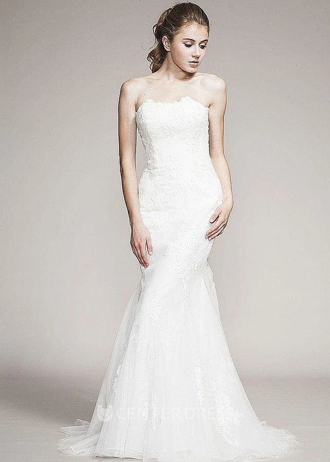 Mermaid Long-Sleeve Off-The-Shoulder Tulle&Lace Wedding Dress With Court Train