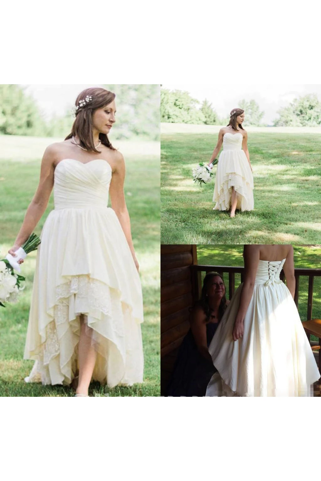 A Line Sweetheart Chiffon Lace Lace-up Corset Back Wedding Gown