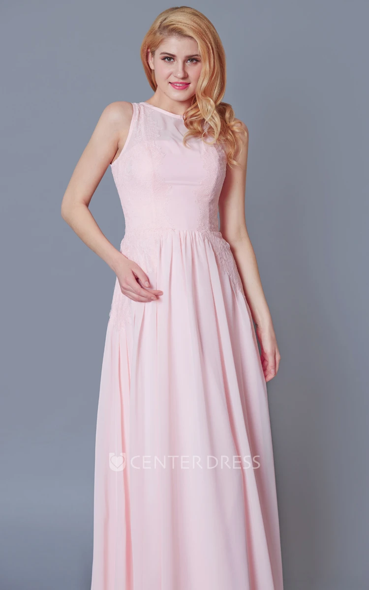 High Neck A-line Chiffon Bridesmaid Dress With Pleats