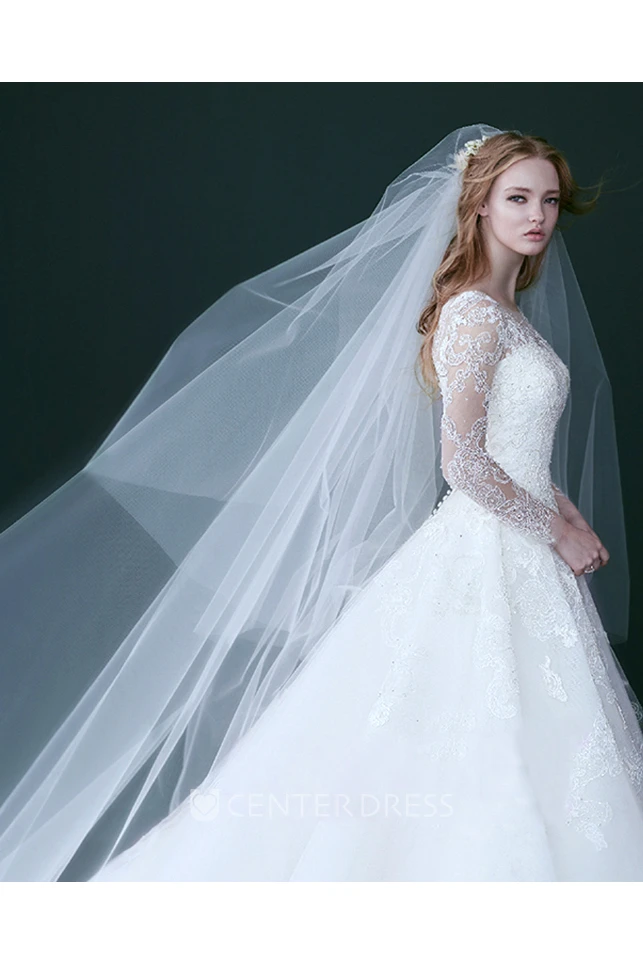 Simple Plain Fluffy Long Tail Wedding Veil