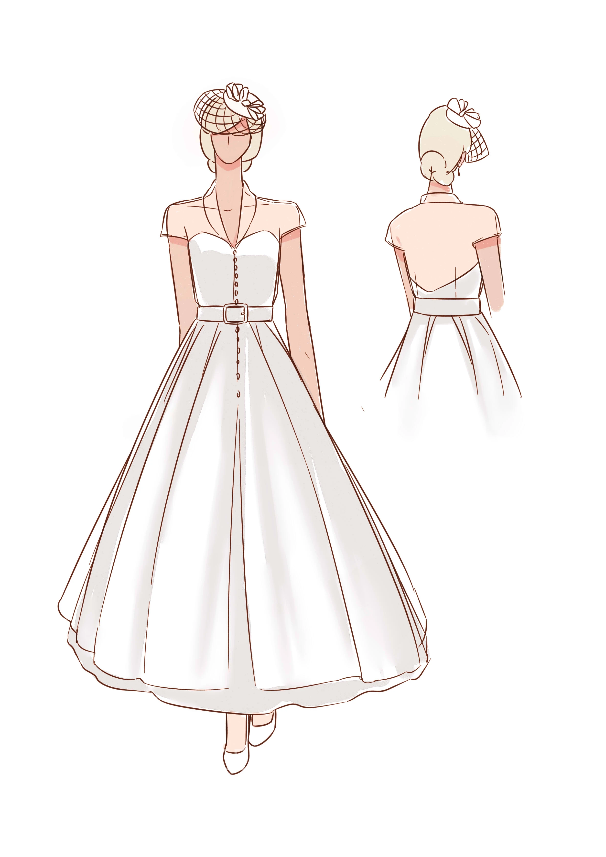 Ankle-Length A-Line Ribboned V-Neck Cap Sleeve Tulle Wedding Dress