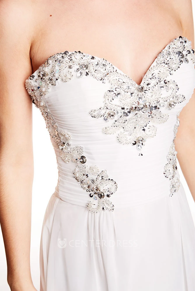 Sleeveless Sweetheart Ruched Chiffon Prom Dress With Beading And Bow
