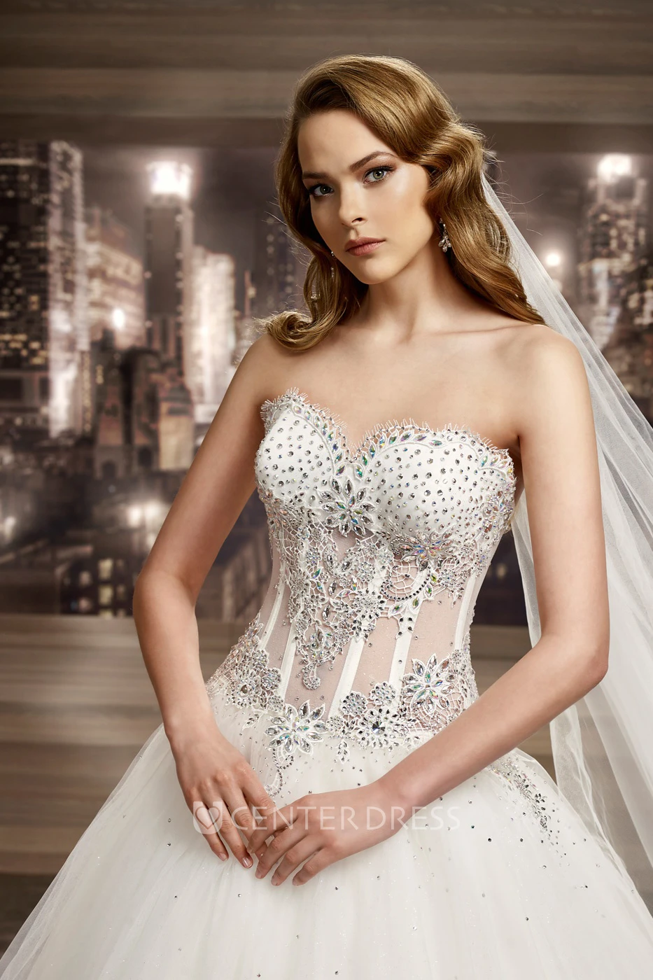 Sweetheart A-Line Bridal Gown With Beaded Embellishment And Brush Train