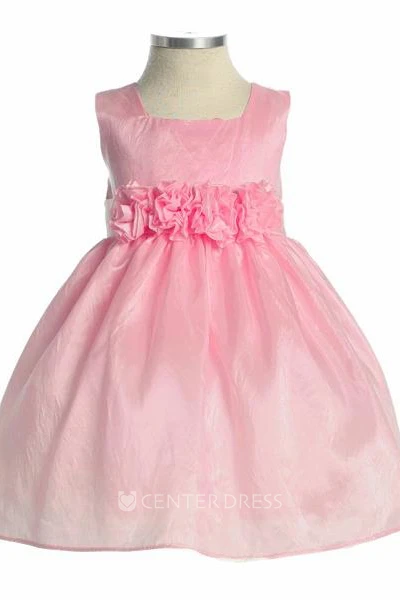 Tea-Length Tiered Taffeta Flower Girl Dress