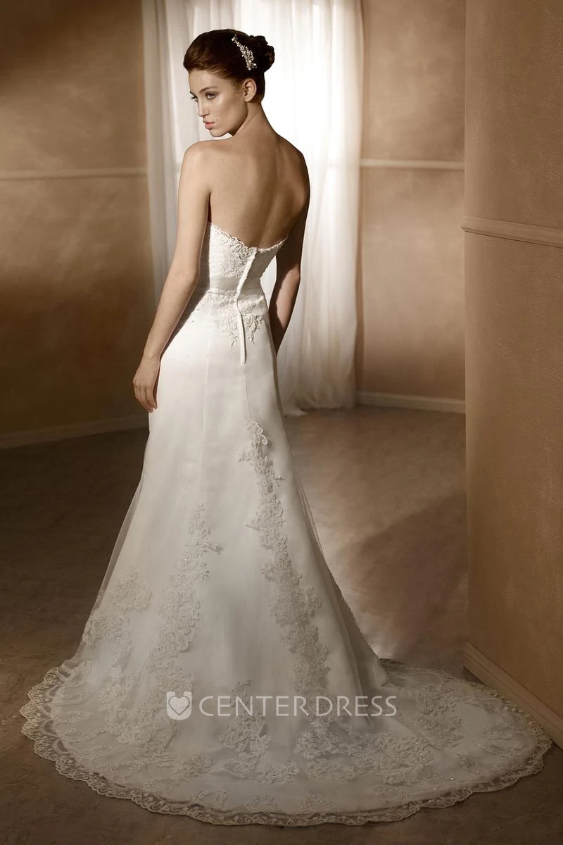 Sheath Maxi Sweetheart Jeweled Lace Spring Wedding Dress With Appliques And V Back