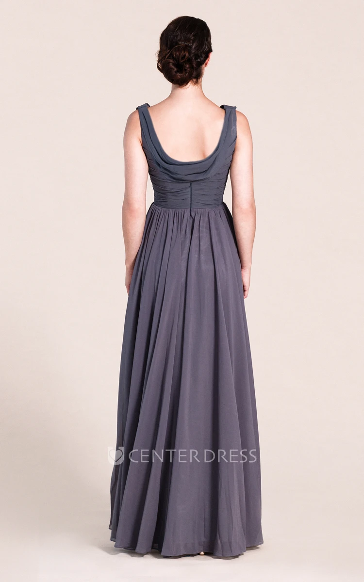 Sleeveless Scoop A-line Long Dress With Ruching