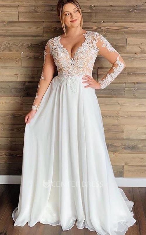 Plus size illusion wedding on sale dress