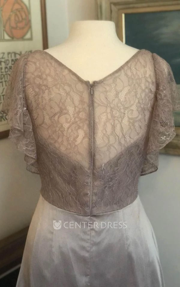 Vintage A-Line Chiffon Mother Dress With Short Sleeves And Illusion Back