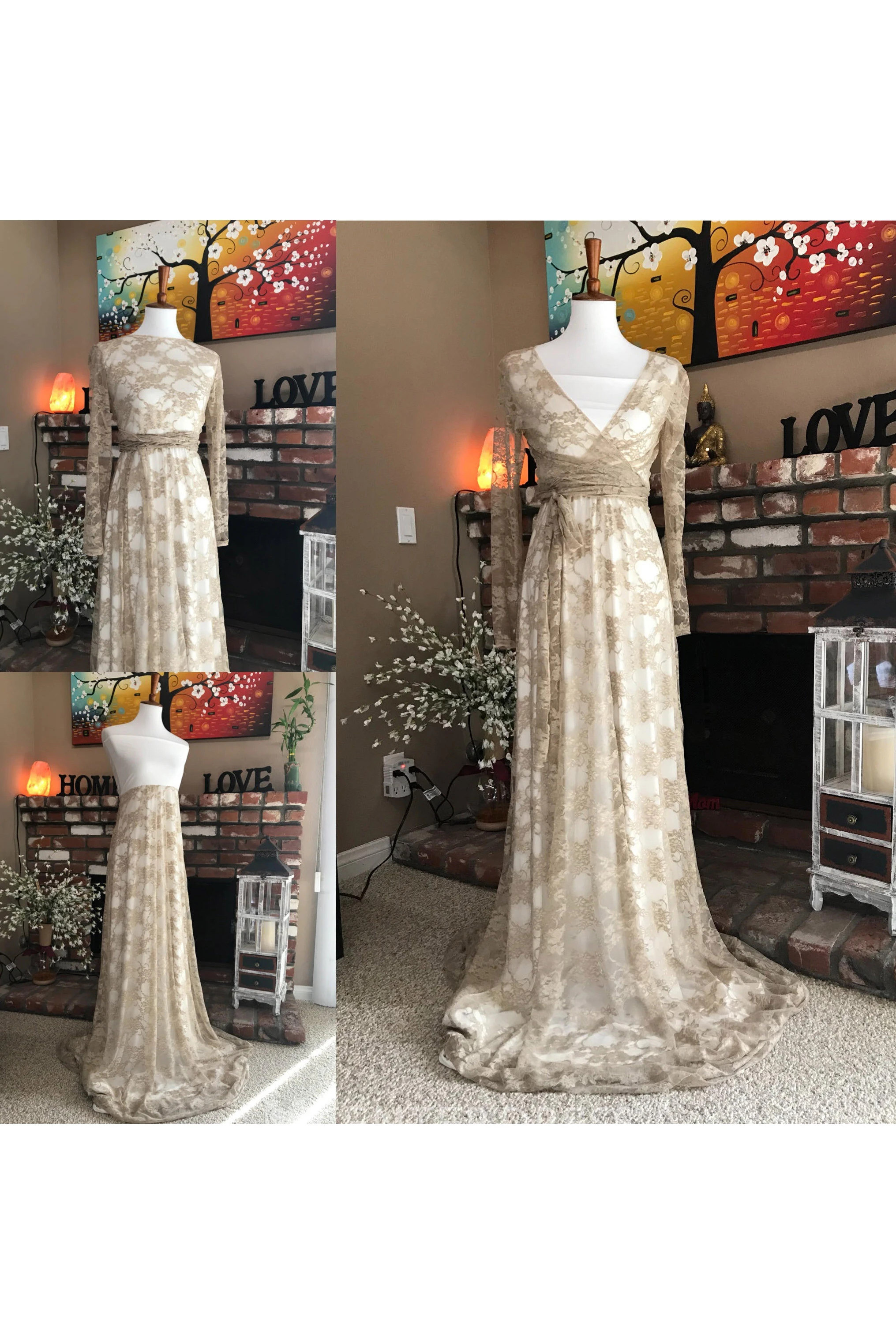 Sheath Sweep Brush Train Long Sleeve Empire Maternity Dress