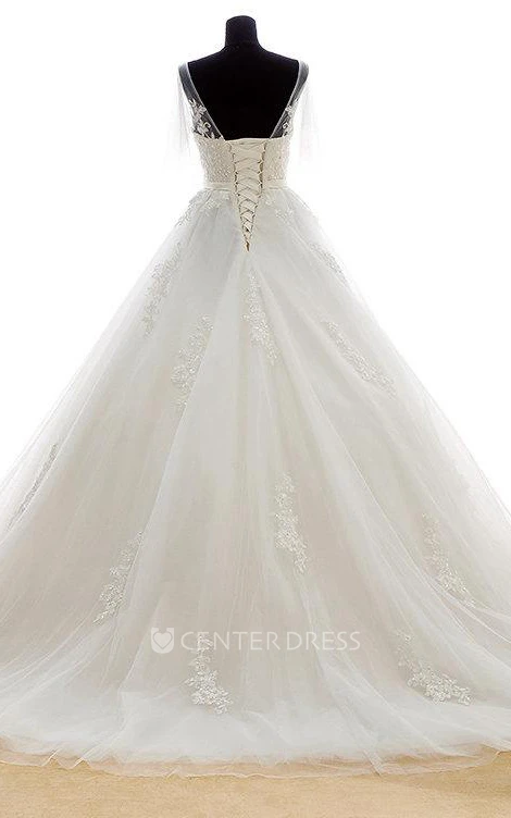 Romantic Long A-Line Tulle Wedding Dress With Heavy Embroidery
