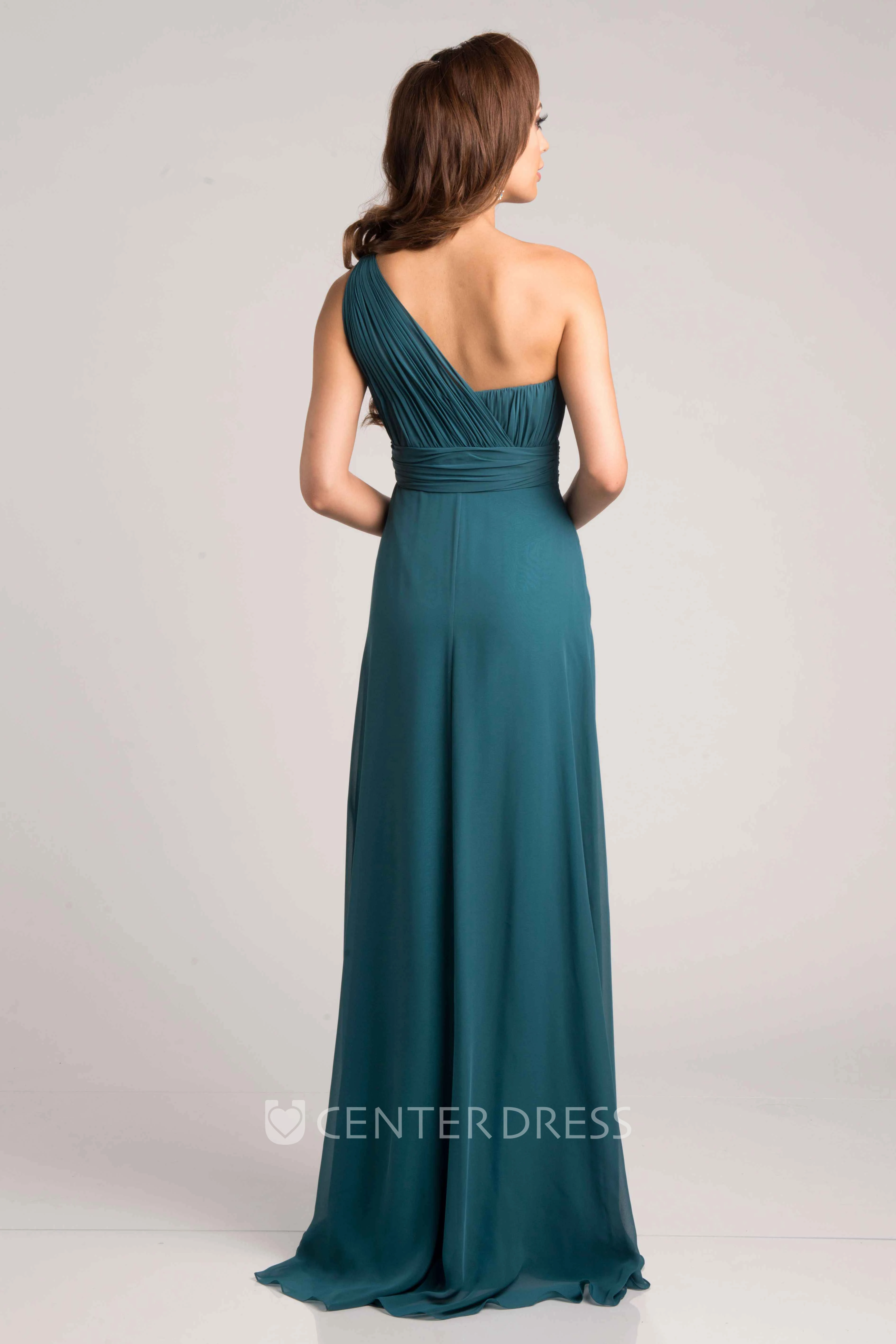 One-Shoulder Chiffon A-Line Bridesmaid Dress With Ruching And Cinched Waistband