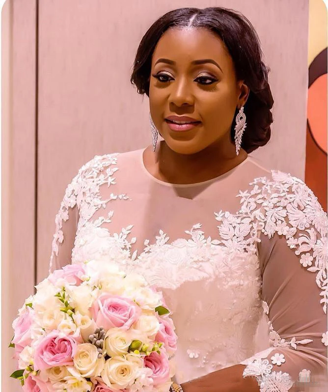 Sheer 3-4 Long Sleeves Plus Size Mermaid Warm Wedding Dress