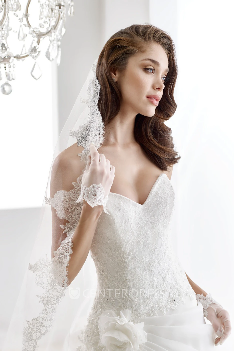 Sweetheart A-Line Lace Gown With Illusive Lace Straps And Keyhole Back