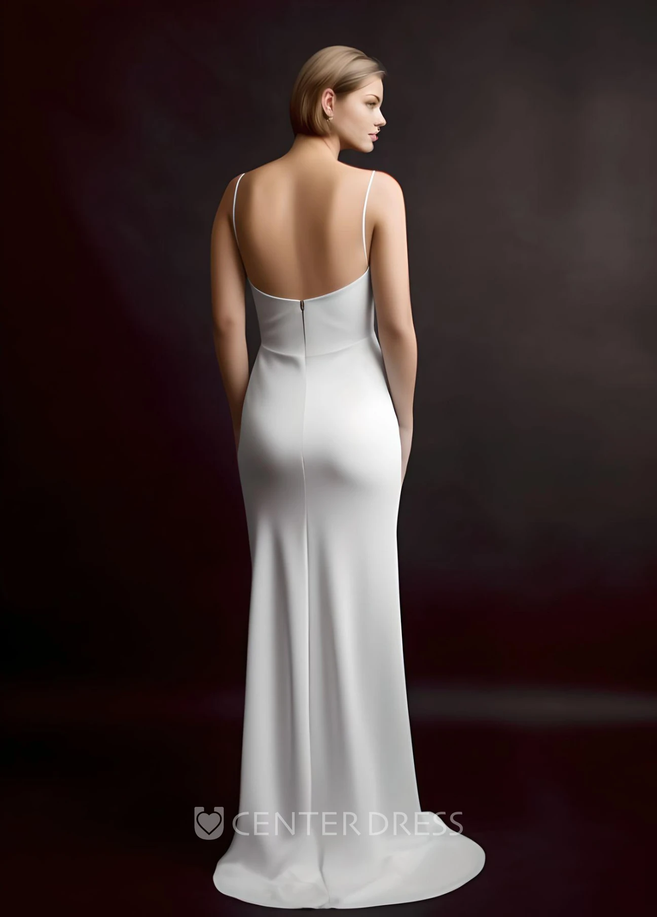 Mermaid Satin Wedding Dress Spaghetti V-neck Sleeveless Sash Beach Ethereal Casual