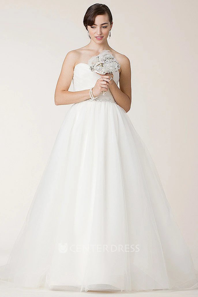 Ball Gown Jeweled Sweetheart Tulle Wedding Dress With Criss Cross And Bow