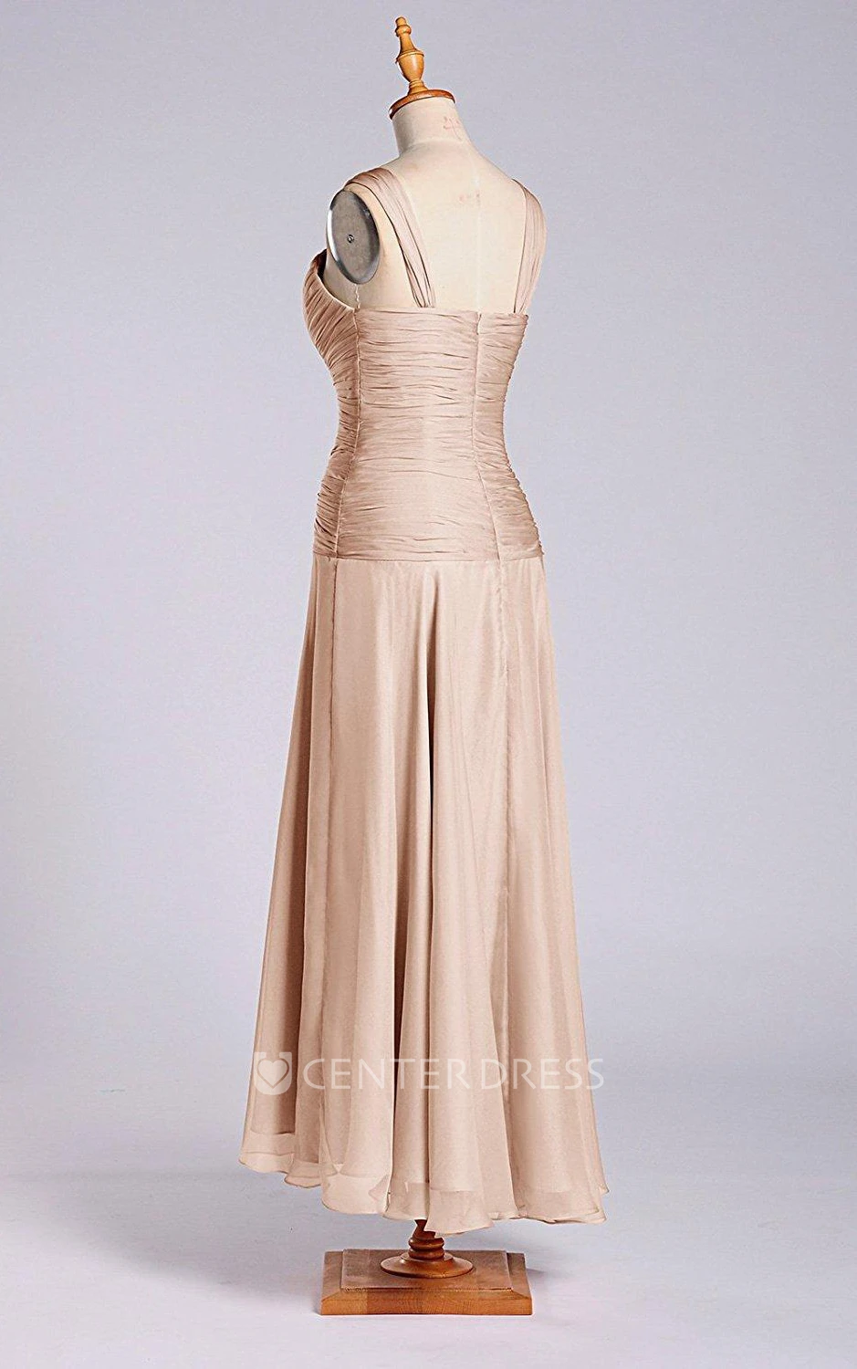 Sleeveless V-neck Tea-length Chiffon Dress with Ruching