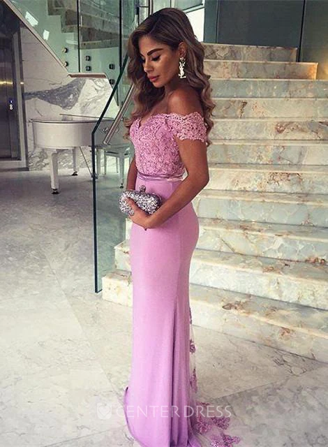 Hot Pink Lace Applique Mermaid Prom Dresses Spaghetti Strap Corset