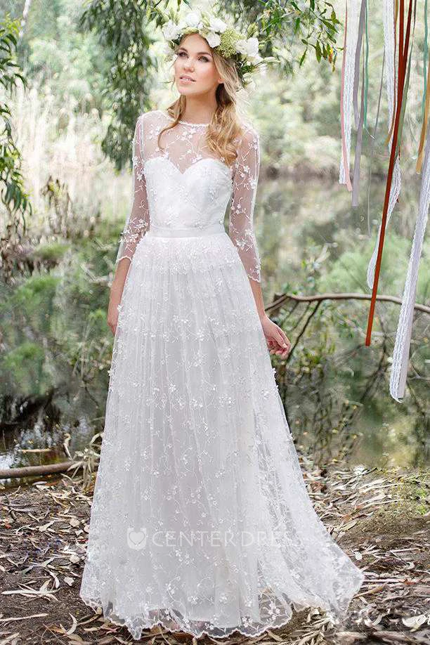 Chiffon Lace Low-V Back Wedding Dress