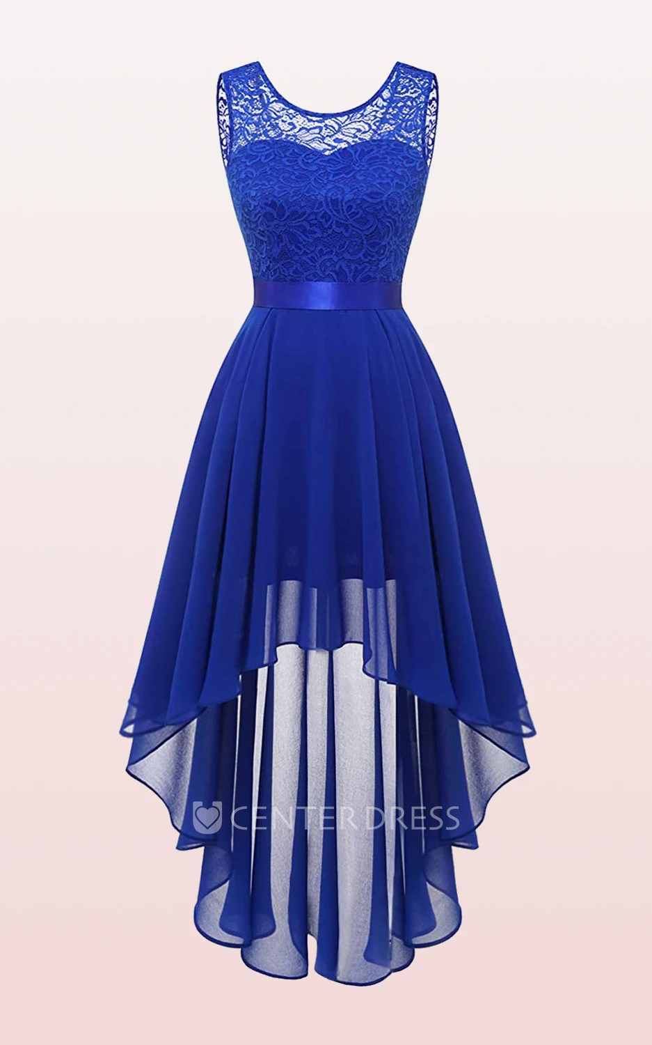 Chiffon High-Low Bateau A Line Sleeveless Bridesmaid Dress With Sash/Ribbon