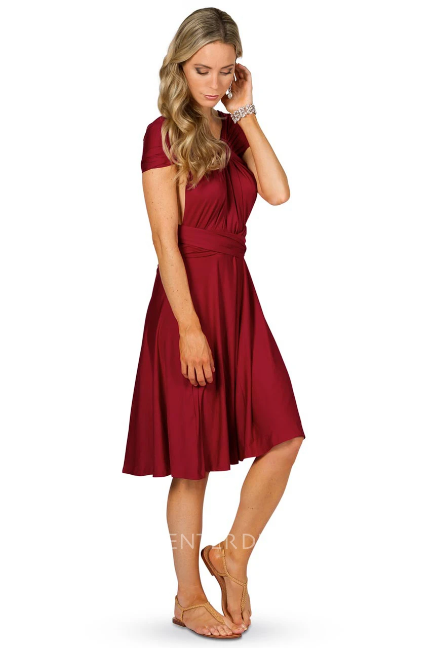 Knee-Length Sleeveless Criss-Cross Strapped Chiffon Convertible Bridesmaid Dress