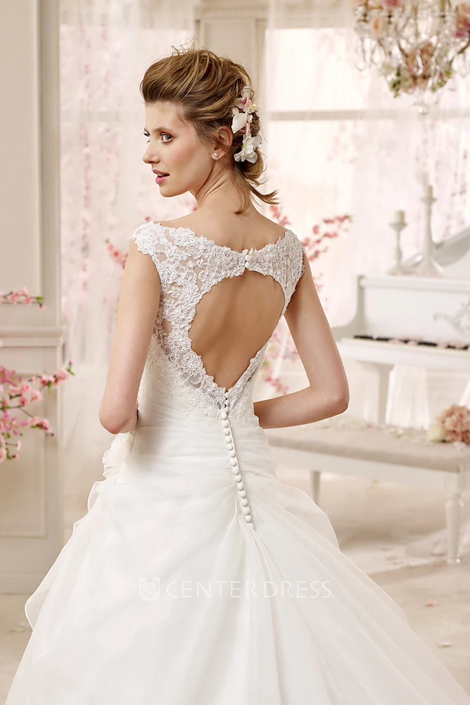 Sweetheart Ruching A-line Wedding Dress with Pleated Waist and Key-hole Back