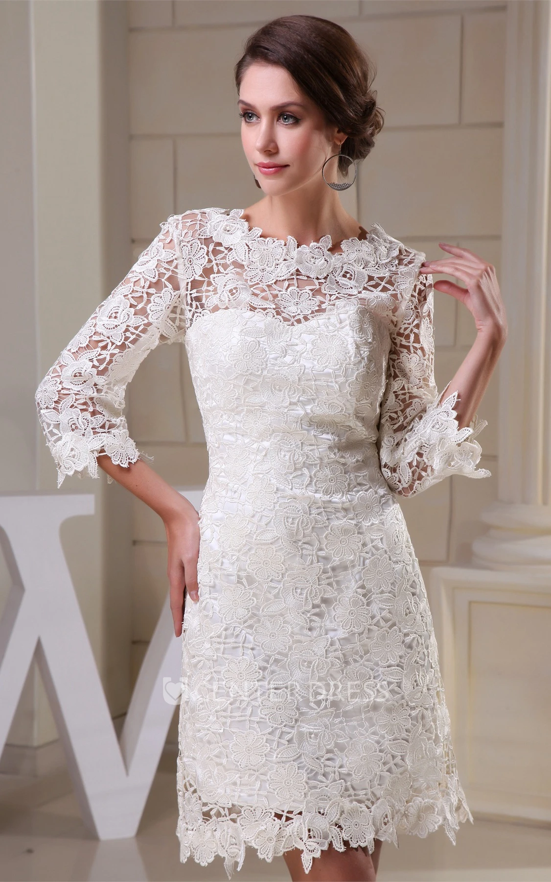 Refined Short A-Line Half Sleeve and Dress With Appliques