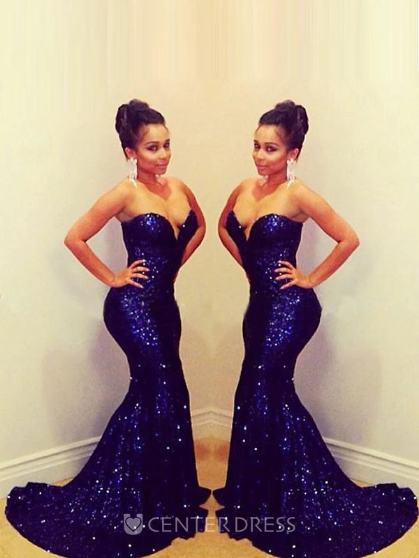 Trumpet Mermaid Sweetheart Sleeveless Sequins Sweep Brush Train Dresses