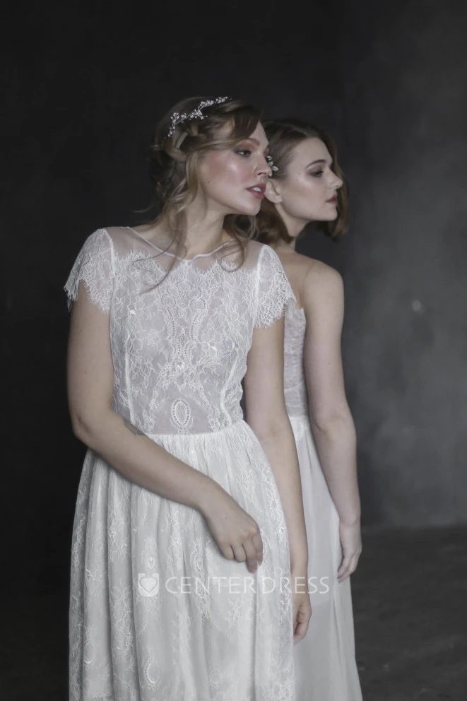 Simple Bohemian Lace Tea-length Wedding Dress With Zipper
